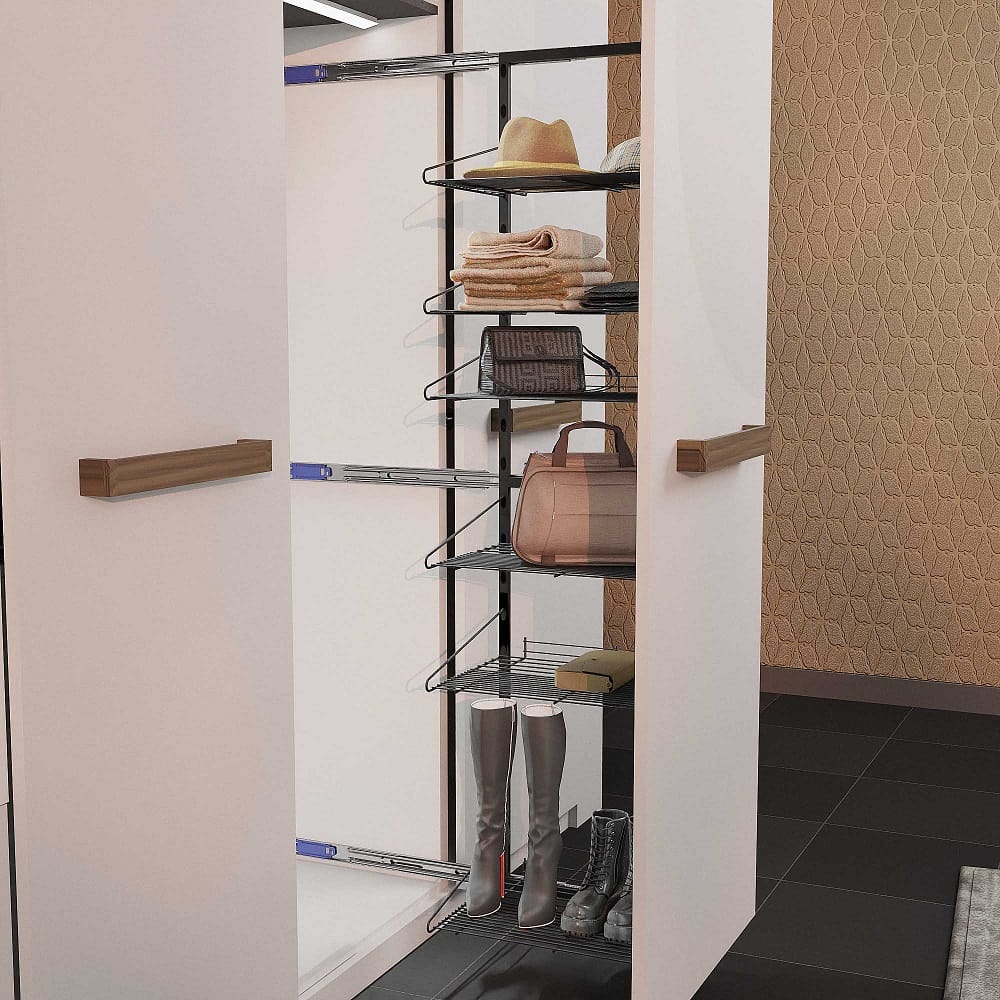 Система TALL MARCO с 6-ю полками, выдвижной фасад, ширина 355 мм, высота 1520 мм, антрацит